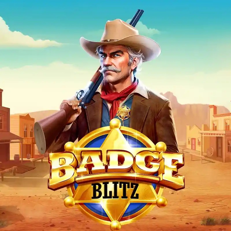 Badge Blitz slot logo by Pragmatic Play at WinRolla Casino