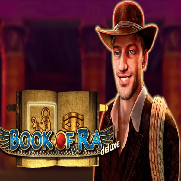 Book of Ra Deluxe online game logo by Novomatic on winrolla-casino.net