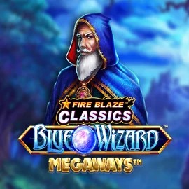 Fire Blaze Blue Wizard Megaways online game logo by Rarestone Gaming on winrolla-casino.net